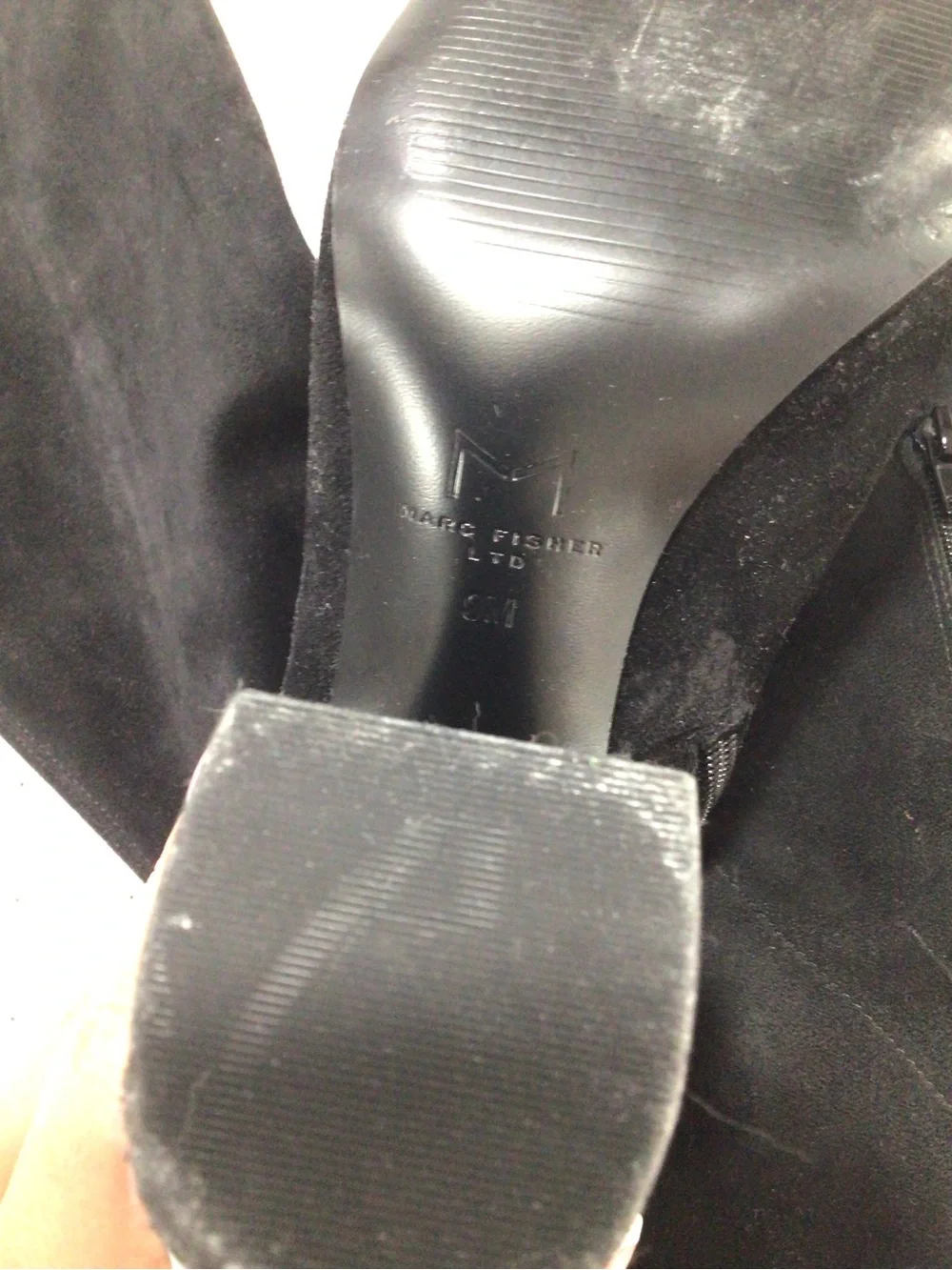 Marc Fisher Black Over-the-Knee Suede Boots with Patent Cap Toe